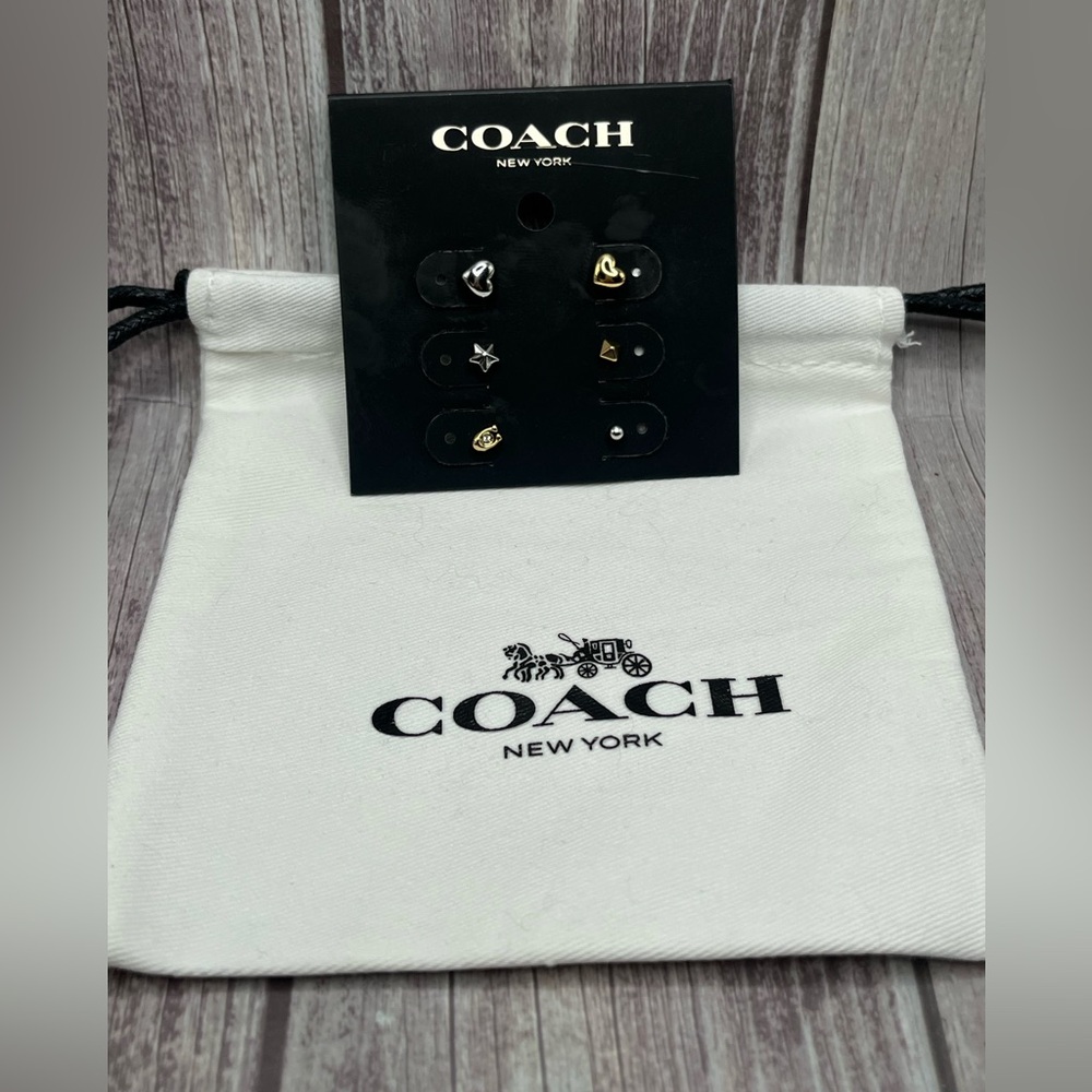 NWT COACH Mixed Metallic Stud Earring Set of 6 - Gold & Silver w/ Dust Bag - Picture 7 of 7